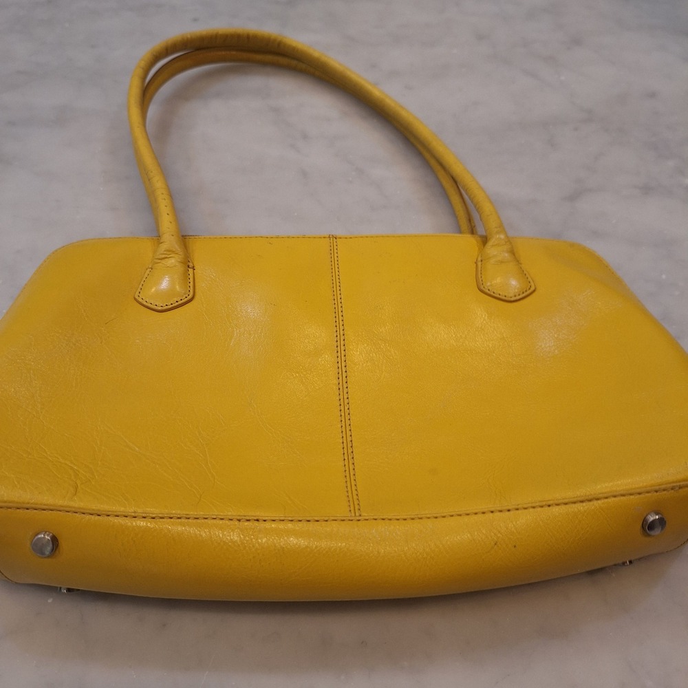 Vintage 90s Hobo International Yellow Shoulder Bag Medium Leather Satchel As Is